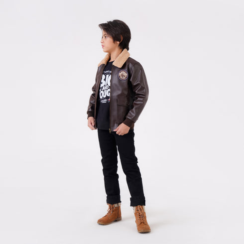 LEATHER JACKET WITH APPLIQUE BADGE